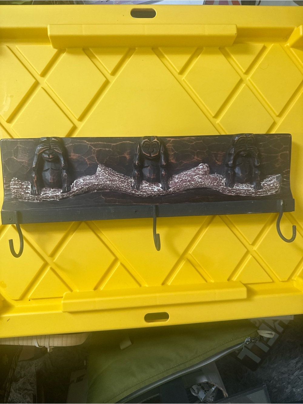 Wood Carved Monkey Wall Hook in Dark Brown